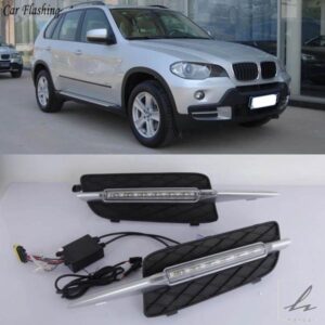 車用点滅 DRL 1ペア BMW X5 E70 2007 2008 2009 2010 デイタイムランニングライト デイライト 車用 LED フォグ ヘッドランプ ライトカバー 部品 カスタムパ