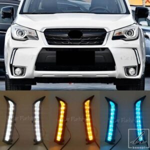 車用LED DRLデイタイムランニングライト スバル フォレスター 2013 - 18用 イエローウィンカーフォグランプ付き 部品 カスタムパーツ アクセサリー
