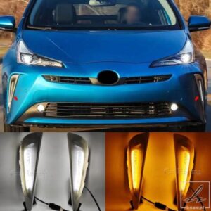 車用LEDデイタイムランニングライト トヨタ プリウス 2019 - 23 DRLフォグランプカバー イエローウィンカーライト付き 部品 カスタムパーツ アクセサリー