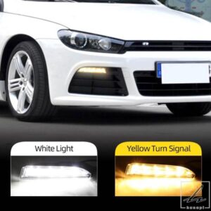車用点滅LEDデイタイムランニングライト 1ペア VW フォルクスワーゲン シロッコ R 2010 - 14 DRL イエローウィンカー付き 部品 カスタムパーツ アクセサリー