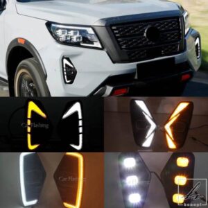 日産ナバラNP300フロンティア2020 - 23用デイタイムランニングライトDRLドライビングフォグランプ防水ウィンカーイエロー 部品 カスタムパーツ アクセサリー