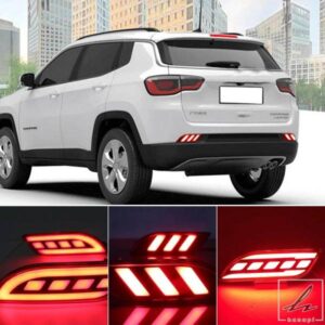 車用点滅LEDリフレクター リアバンパーテールライト フォグランプカバー ブレーキライトランプ ジープ コンパス 2017 - 20用 1ペア 部品 カスタムパーツ