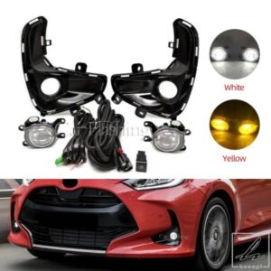 車用LEDフロントバンパーフォグランプ トヨタ ヤリス ヴィオス 2020 2021 2022 フォグランプカバー ワイヤーハーネス グリル フォグライトフレーム 部品 カ