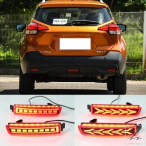 車用点滅LEDリフレクター1セット 日産キックス 2016-2020年式用 テールライト リアフォグランプ バンパーライト オートバルブ ブレーキライト 部品 カスタム