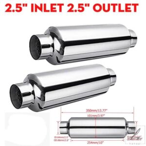 1/2個 63MM 2.5インチ 車用マフラー サイレンサー 共振器 ステンレス マフラーチップ サイレンサー 排気システム 汎用 部品 カスタムパーツ アクセサリー
