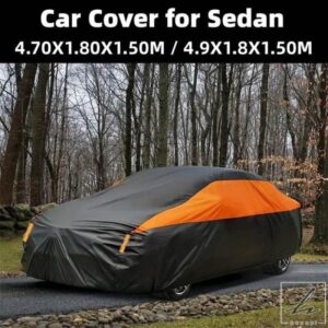 汎用フルカーカバー 屋外防水 日光 雨 雪 UV 190T ポリエステルカバー セダン用 ブラック オレンジ スプライシング 部品 カスタムパーツ アクセサリー