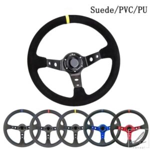 汎用 350MM スエードステアリングホイール レザーステアリングホイール ドリフトレーシングタイプ スエード/PVCスタイル 部品 カスタムパーツ アクセサリー
