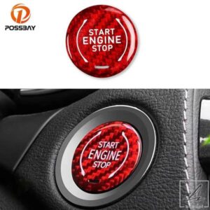 車用カーボン製レッドスタートエンジンプッシュスタートボタントリム シボレーコルベットC8 2020 - 23用 自動車内装アクセサリー 部品 カスタムパーツ