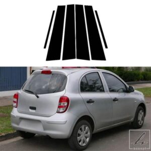 日産マイクラ K13 2011年3月〜2015年 光沢ピアノブラック カーピラーポスト ドアウィンドウトリムデコレーションカバー アクセサリー 部品 カスタムパーツ