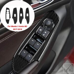 車用ウィンドウリフトスイッチパネルカバートリムステッカー カーボン マツダ 3 アクセラ M3 2017 2018 2019 車内アクセサリー LHD 部品 カスタムパーツ