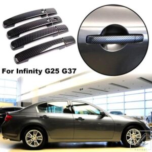 09-13 インフィニティ G G37 サイドスマートドアハンドル用光沢カーボンカバートリム 部品 カスタムパーツ アクセサリー