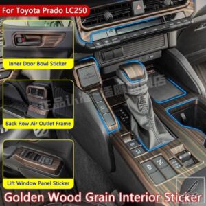 車用ギアシフトパネル ウィンドウリフトパネル エアベントアウトレットカバー ABS ゴールデンウッドインテリア トヨタ プラド LC250 2024 アクセサリーに適
