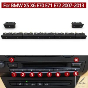 車フロントダッシュボードマルチメディアラジオCDプレーヤー数字ボタンスイッチボタンカバー BMW X5 X6 E70 E71 E72 2007-2013 65129228176 部品 カスタムパ