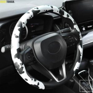 汎用カーステアリングホイールカバー 牛柄 O/Dタイプ 14 1/2-15インチ 通気性 滑り止め 自動車内装アクセサリー 部品 カスタムパーツ アクセサリー