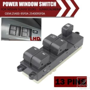 日産サニーアルメーラ 2006-2012 用 フロント左 LHD マスターパワーウィンドウスイッチ 2540095F0A 25400-95F0A 部品 カスタムパーツ アクセサリー