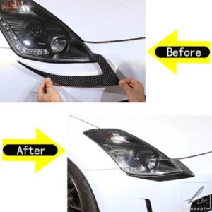 日産 350Z Z33 2003 - 06 用 ソフトカーボン カーヘッドライト下アイブロウカバー トリム ステッカー カーアクセサリー 部品 カスタムパーツ アクセサリー