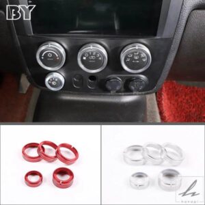 車用セントラルコントロールエアコンノブデコレーションリング ハマーH3 2005-2009 合金 シルバー/レッド 自動車アクセサリー 部品 カスタムパーツ