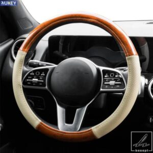 車用ステアリングホイールカバー 木目調 マホガニー 通気性 滑り止め 38CM 15インチ 汎用インテリアカーアクセサリー 部品 カスタムパーツ アクセサリー