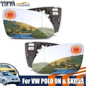 左右サイドウィングミラーガラス 凸面 リアビュー 広角 シュコダ オクタビア MK2 A5 2004-2009 VW ポロ 9N 9N3 2005-2009用 部品 カスタムパーツ