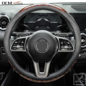 木目調ステアリングホイールカバー マホガニーレザー 滑り止め 38CM 15インチ BMW 1 3 5シリーズ E39 E46 E60 E90 F30 X1 X3 X5用 部品 カスタムパーツ