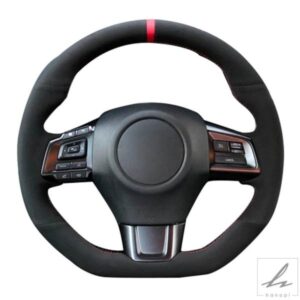滑り止めブラック本革スエードカーステアリングホイールカバー スバル WRX STI レヴォーグ 2015 - 21用 部品 カスタムパーツ アクセサリー