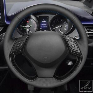 滑り止めブラック人工革編み込みカーステアリングホイールカバー トヨタ C-HR CHR 2016 - 20 カーアクセサリー 部品 カスタムパーツ アクセサリー