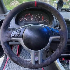 滑り止めカーアクセサリー スエードレザーカーステアリングホイール編み込みカバー BMW E39 E46 325I E53 X5用 自動車内装アクセサリー 部品 カスタムパーツ