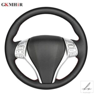 日産ティアナ アルティマ 2013-2016 エクストレイル キャシュカイ ローグ 2014-2016 セントラ ティーダ用本革カーステアリングホイールカバー 部品 カスタム