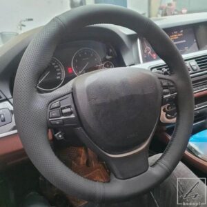 編み込みカーステアリングホイールカバー 滑り止め人工革 BMW 5 6 7シリーズ F10 F07 F06 F12 F13 F01 F02 520I 528I 730LI 740用 部品 カスタムパーツ