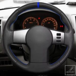 日産パスファインダーIIIフロンティアナバラエクステラ2005-2015用ハンドブレイドパンチングレザートリム車内ステアリングホイールカバー 部品 カスタムパー