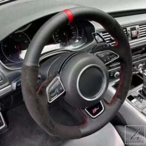 編み込みカーステアリングホイールカバー アウディ A5 2013-2017 A6 S6 2012-2018 オールロード S8 2013-2018 滑り止め ブラックスエード本革 部品 カスタム
