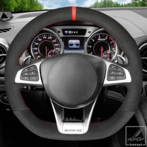 滑り止めブラックスエードカーステアリングホイールブレードカバー メルセデスベンツ A45 AMG W205 C43 C63S AMG CLA45 CLS63 AMG GLC 43 63 AMG用 部品 カ