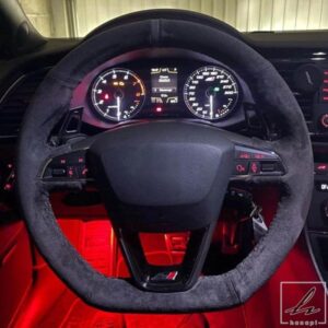 滑り止めブラックスエード編み込みカーステアリングホイールカバー シート レオン クプラ R レオン ST クプラ レオン ST クプラ アテカ クプラ アテカ FR用