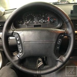滑り止めブラックレザー編み込み車用ステアリングホイールカバー BMW E36 1995-2000 E46 1998-2004 E39 1995-2003 X3 E83 X5 E53 2000-2006用 部品 カスタム