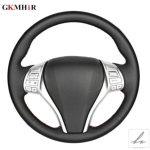日産ティアナ アルティマ 2013-2016 エクストレイル キャシュカイ ローグ 2014-2016 セントラ ティーダ用人工革製ステアリングホイールカバー 部品 カスタム