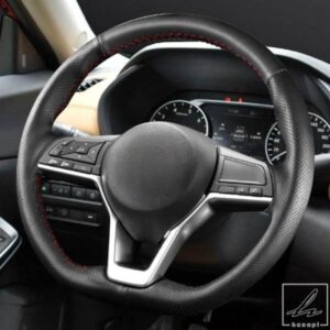 本革製カーステアリングホイールカバー 日産エクストレイル キャシュカイ 2017-2019 ローグスポーツ キックス マイクラ 2017-2019 リーフ 2018-2019 部品 カ