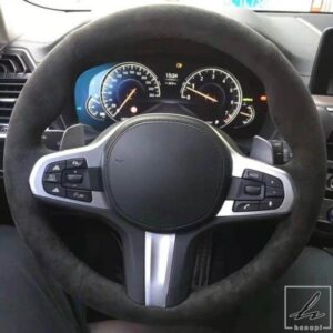 滑り止めブラックスエードカーステアリングホイール編み込みカバー BMW G30 G31 G32 G20 G21 G14 G15 G16 X3 G01 X4 G02 X5 G05 Mスポーツに適合 部品 カス