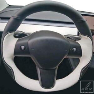 滑り止めカーアクセサリー ブラックスエード カーステアリングホイールカバー テスラ モデル3 モデルY 2015 - 21用 部品 カスタムパーツ アクセサリー