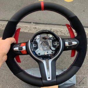 車用ステアリングホイールカバー 滑り止め ブラック スエードレザー BMW F30 M スポーツ F87 M2 F80 M3 F82 M4 M5 F12 F13 M6 F85 X5 M F86 X6 F33用 部品
