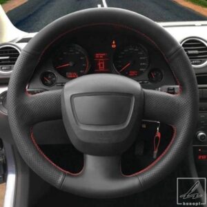 滑り止めブラック人工革車用ステアリングホイールカバー AUDI A4 B8 2005-2012 A6 C6 2007-2011 SEAT EXEO 2009-2012用 部品 カスタムパーツ アクセサリー