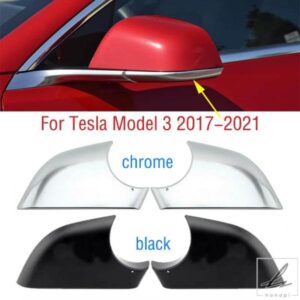 車外装リアビューウィングドアサイドミラーアンダーカバー蓋キャップシェルクロームブラックテスラモデル3 2017-2021用 部品 カスタムパーツ アクセサリー
