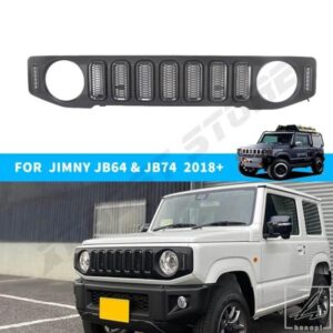 車用フロントグリル レーシンググリル メッシュグリル LEDインジケーター付き スズキ ジムニー 3ドア 5ドア JB64 JB74 JC74 2019 2022 2023 2024用 部品 カ