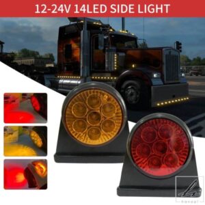 黄色/赤色光 ABS LED サイドマーカーライト LED トレーラーウィンカーランプ ブレーキパーキングランプ 12-24V 14 LEDライト 部品 カスタムパーツ