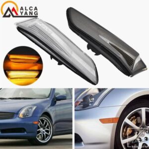 日産スカイライン350GTインフィニティG35 2Dクーペ用 2002-2007年式 アンバーLEDフェンダーサイドマーカーランプウィンカーライト交換 部品 カスタムパーツ