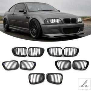 1ペア 車用フロントキドニーバンパーグリル グリルキット BMW 3シリーズ E46 1999-2003 M3 クーペ/カブリオ 2001-2006用
