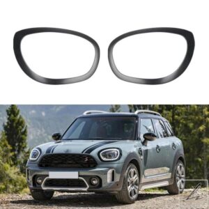 1 ペア黒 BMW ミニカントリーマン F60 2017-2020 5 ドアヘッドライトリングベゼルトリムサラウンドカバーヘッドランプライトフレーム