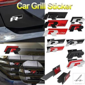 1 個シルバー/ブラック ABS 金属カーグッズフロントフードバッジグリルバックルスタイリングステッカー VW フォルクスワーゲン RLINE R オートアクセサリー
