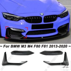 黒フロントバンパーリップサイドスプリッターカナードスポイラー BMW 3 4 シリーズ M3 M4 F80 F81 F82 F83 2013-2020 フォグランプグリルトリム
