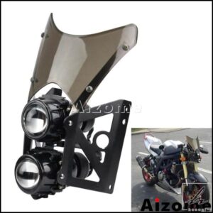 汎用オートバイダートバイクツインヘッドライトブラケット付きストリートバイクプロジェクターデュアルスポーツヘッドランプヘッドライトウインドスクリーン