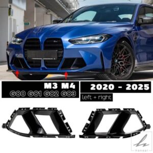 高光沢ブラックフロントバンパーベントトリムフラップカーボンスタイル BMW M3 G80 セダン G81 ツーリング M4 G82 クーペ G83 カブリオ 2020 - 2025